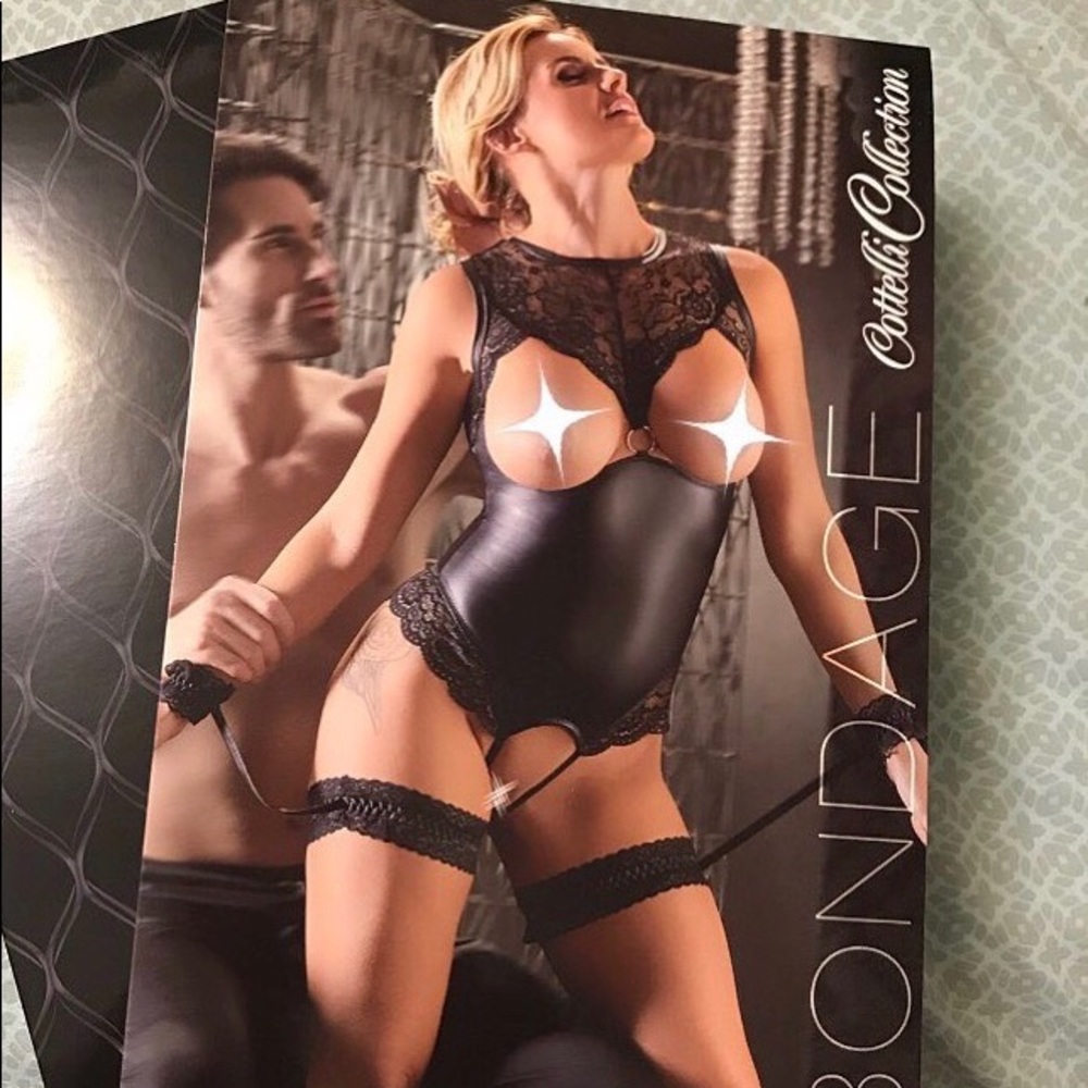 BDSM open crotch one piece leather lingerie